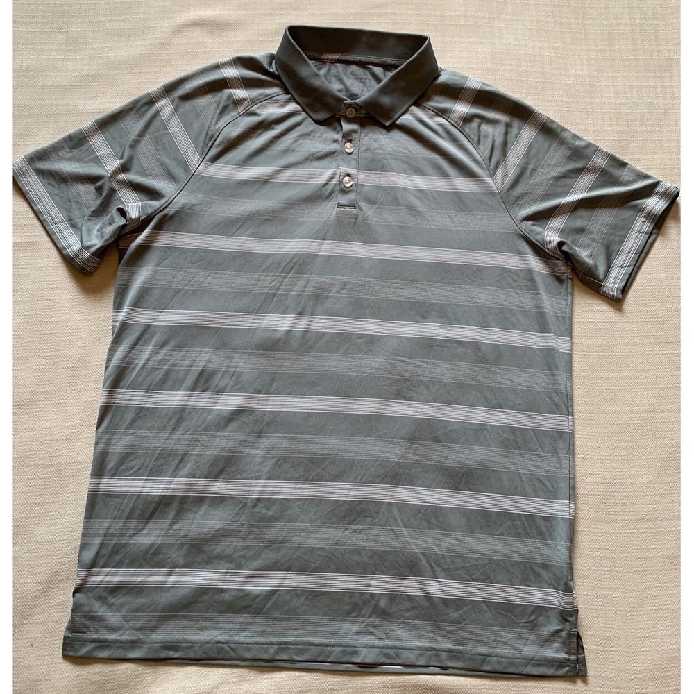 Oakley Hydrolix Polo Shirt Mens L Gray Striped Short Sleeve‎ Regular Fit Golf